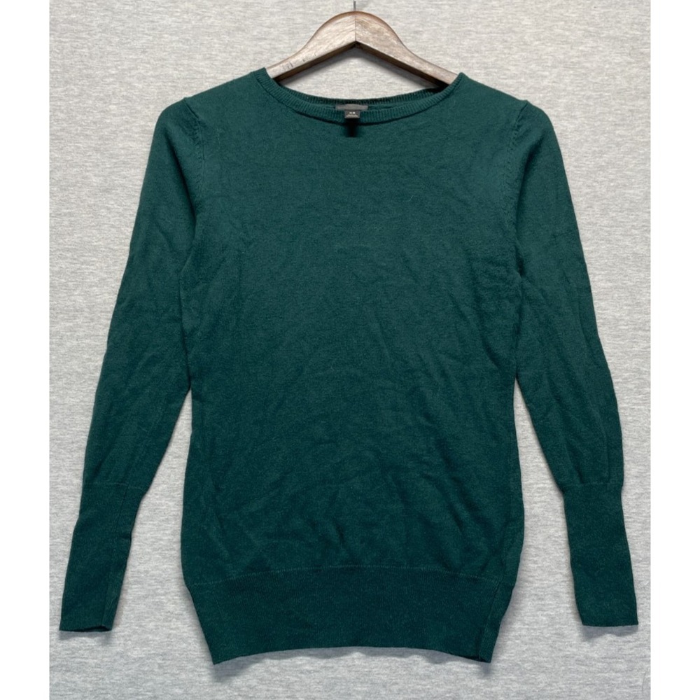 Worthington Sweater Womens XS Forest Green Cotton Tight Knit Ribbed Trim Winter